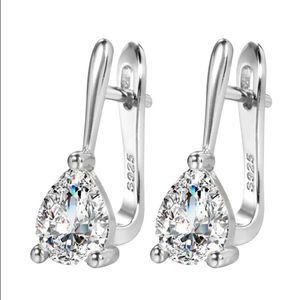 Women's 2 CT Water Drop AAA Cubic Zirconia Diamond 925 Silver Pierced Earrings